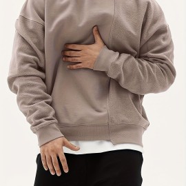 Men's Trendy Solid Sweatshirt, Casual Cotton Slightly Stretch Breathable Long Sleeve Loose Top For Outdoor Men's Trendy Solid Sweatshirt, Casual Cotton Slightly Stretch Breathable Long Sleeve Loose Top For Outdoor
